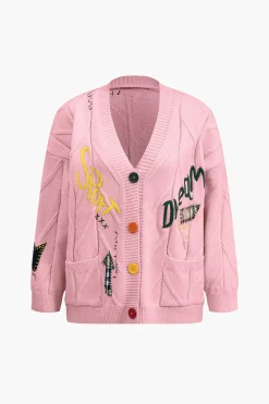 Letter Embroidery Sweater Cardigan