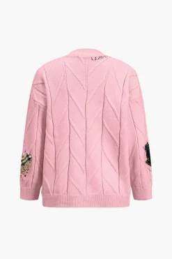 Letter Embroidery Sweater Cardigan