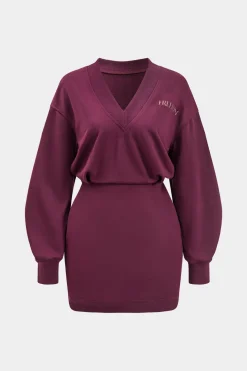 Letter Pattern V-Neck Long Sleeve Mini Dress