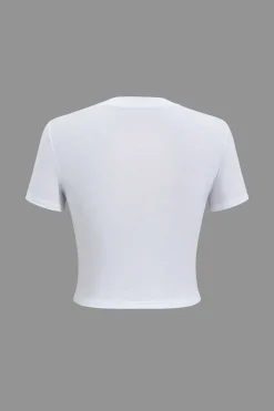 Letter Print Short Sleeve Round Neck T-Shirt