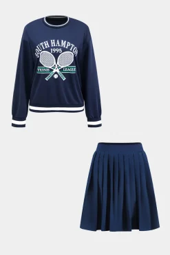 Letter Print Top And Pleated Skirt Set