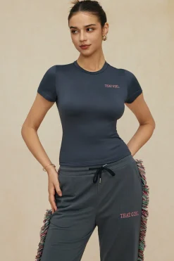 Letter Print T-shirt And Tassel Drawstring Pants Set