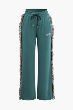 Letter Print T-shirt And Tassel Drawstring Pants Set