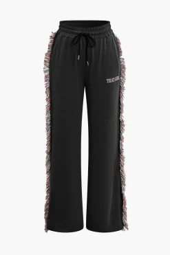 Letter Print T-shirt And Tassel Drawstring Pants Set