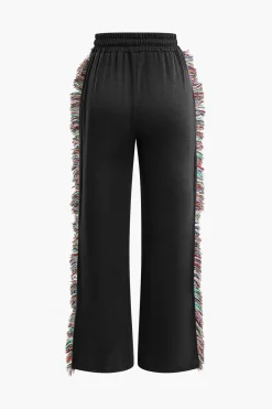 Letter Print T-shirt And Tassel Drawstring Pants Set