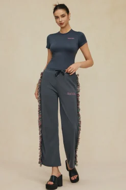 Letter Print T-shirt And Tassel Drawstring Pants Set