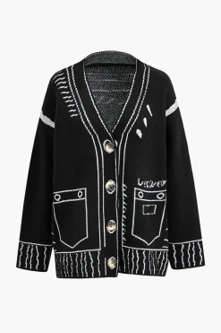 Line Pattern Sweater Cardigan