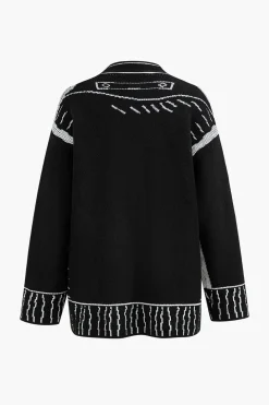 Line Pattern Sweater Cardigan