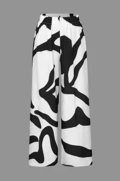 Line Print Button Up Shirt And High Waist Wide Leg Pants Set
