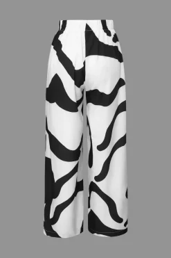 Line Print Button Up Shirt And High Waist Wide Leg Pants Set