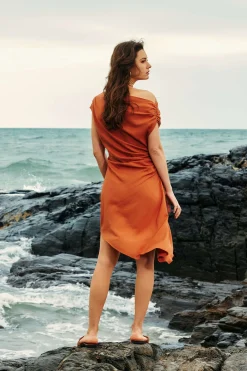 Linen Asymmetric Ruched Mini Dress