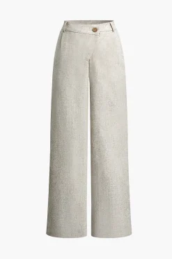Linen Asymmetrical Zipper Straight Leg Pants