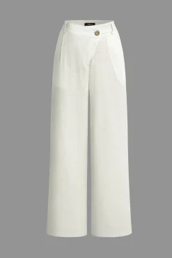 Linen Asymmetrical Zipper Straight Leg Pants