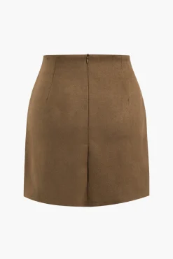 Linen Button Patchwork Pleated Skirt