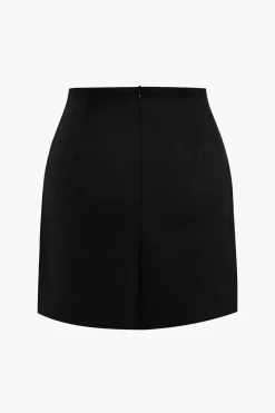 Linen Button Patchwork Pleated Skirt