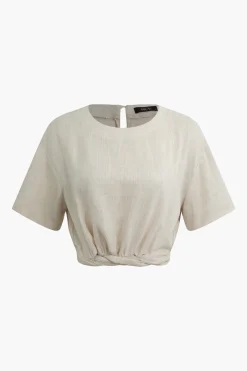 Linen Crop Short Sleeve Shirt