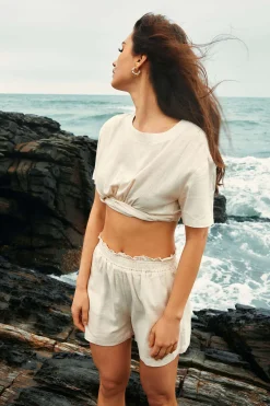 Linen Crop Short Sleeve Shirt