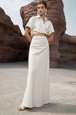 Linen Ruched Mermaid Maxi Skirt