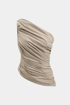 Linen Ruched One Shoulder Tank Top
