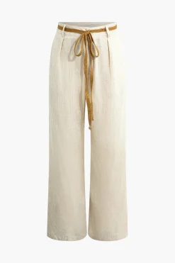 Linen Tie Waist Wide Leg Pants