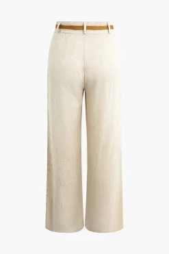 Linen Tie Waist Wide Leg Pants
