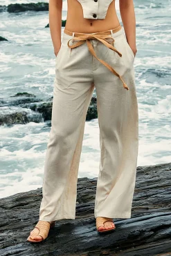 Linen Tie Waist Wide Leg Pants