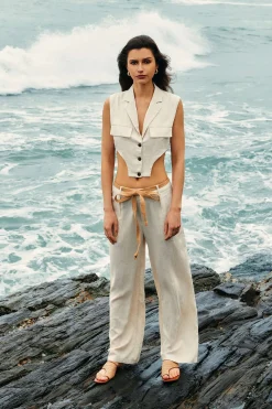 Linen Tie Waist Wide Leg Pants