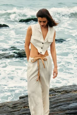 Linen Tie Waist Wide Leg Pants