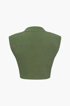Linen V-neck Twist Hem Sleeveless Top