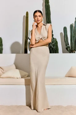 Linen-Blend High-Waisted Maxi Skirt