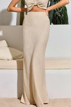 Linen-Blend High-Waisted Maxi Skirt
