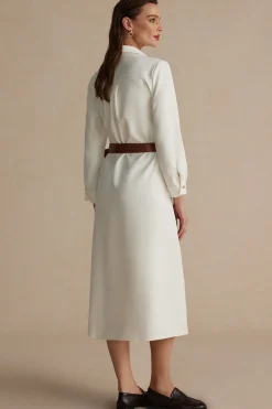 Long Sleeve Collar Belted Midi Dress