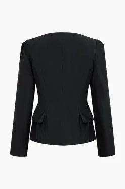 Long Sleeve Pocket Top And Skirt Set