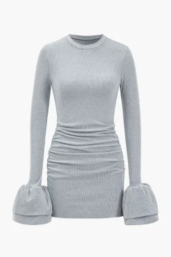 Long Sleeve Puff Sleeve Round Neck Mini Dress