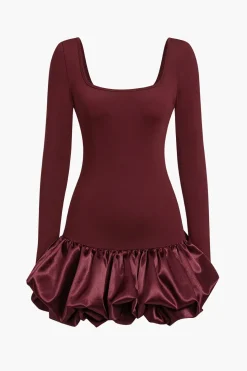 Long-Sleeve Puff Hem Mini Dress