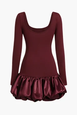 Long-Sleeve Puff Hem Mini Dress