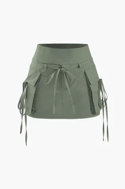 Low Rise Tie Cargo Mini Skirt