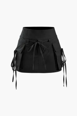 Low Rise Tie Cargo Mini Skirt