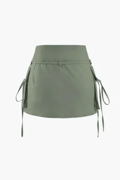 Low Rise Tie Cargo Mini Skirt