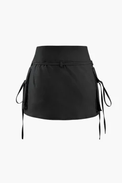 Low Rise Tie Cargo Mini Skirt
