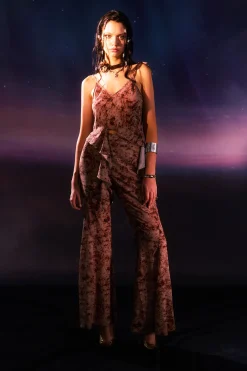 Low Rise Tie Dye Tie Waist Flare Leg Pants