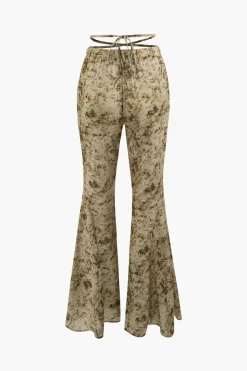 Low Rise Tie Dye Tie Waist Flare Leg Pants