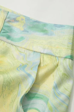 Marble Print High Waisted Full-length Straight Leg Pants