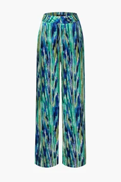 Marble Print High Waisted Full-length Straight Leg Pants