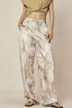 Marble Print High Waisted Full-length Straight Leg Pants