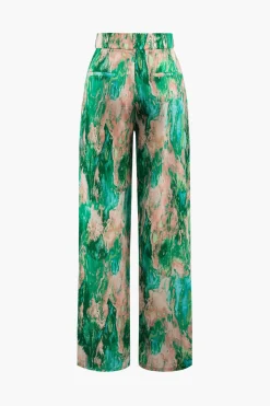 Marble Print High Waisted Full-length Straight Leg Pants