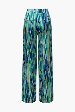 Marble Print High Waisted Full-length Straight Leg Pants