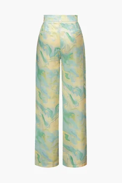 Marble Print High Waisted Full-length Straight Leg Pants