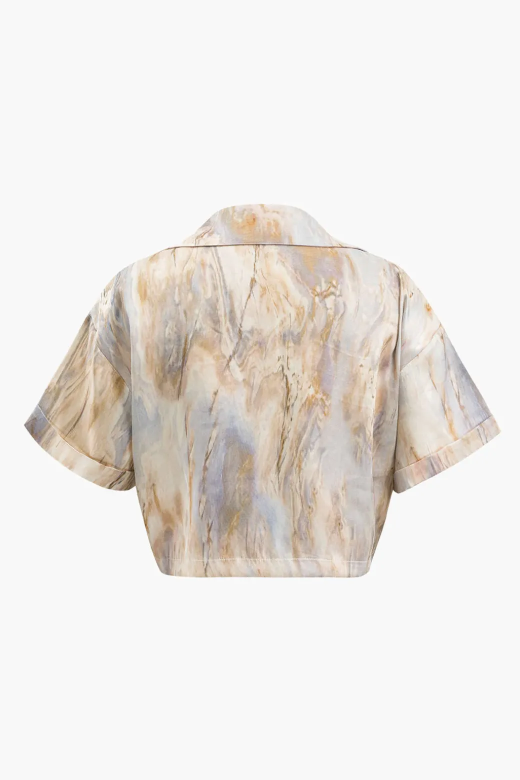 Marble Print Twist Hem Crop Shirt
