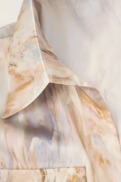 Marble Print Twist Hem Crop Shirt